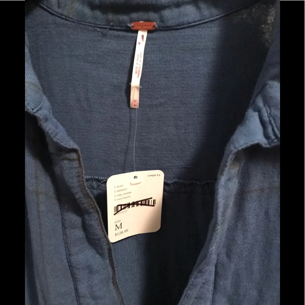 SALE NWT Free People Love Buzz Dress Med Blue Plaid